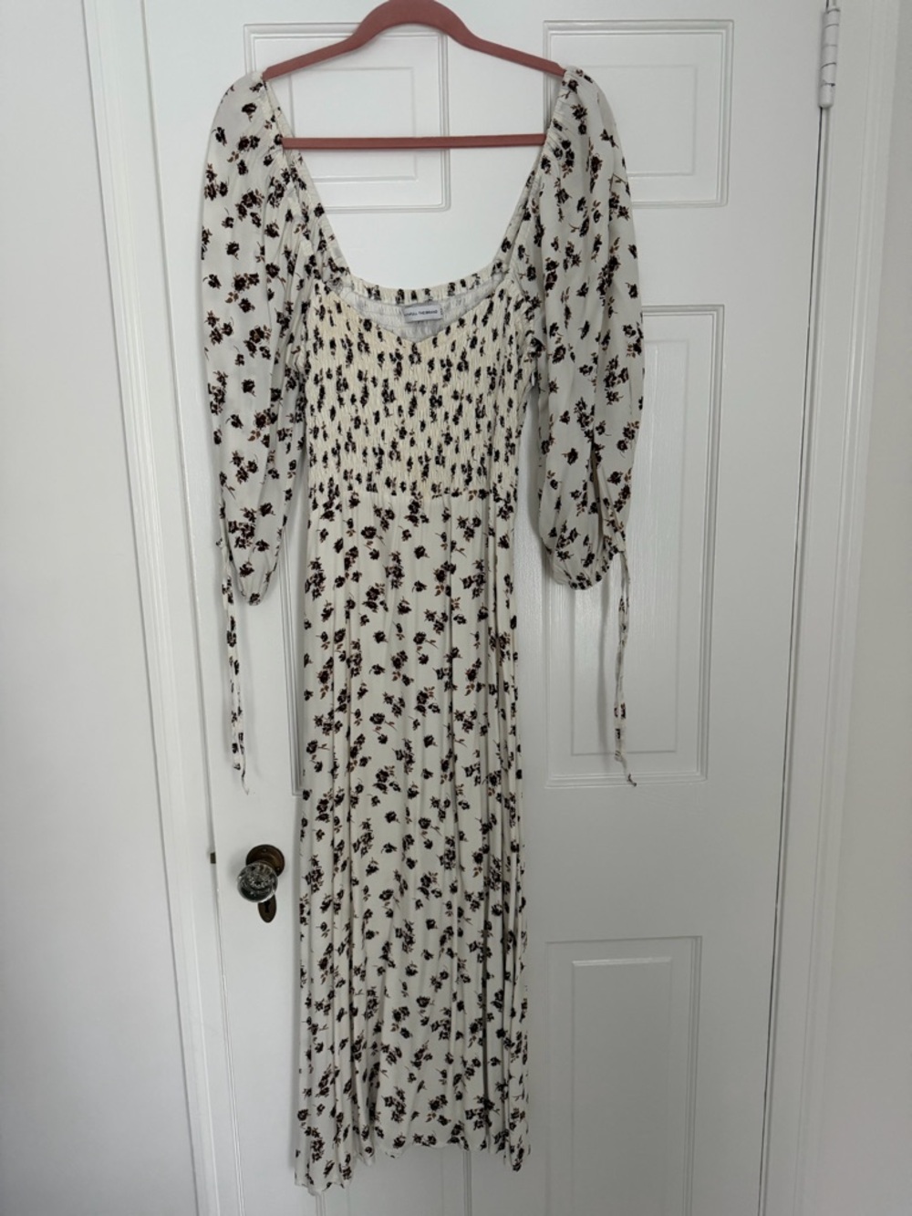 Faithfull the Brand Cream Midi Dress with Brown Floral Print